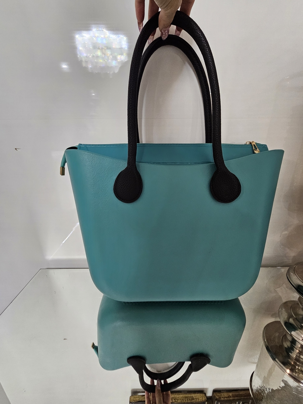 EVA  FoamRubber  Teal Tote Bag with Black Handles - Stylish Everyday Women’s Bag